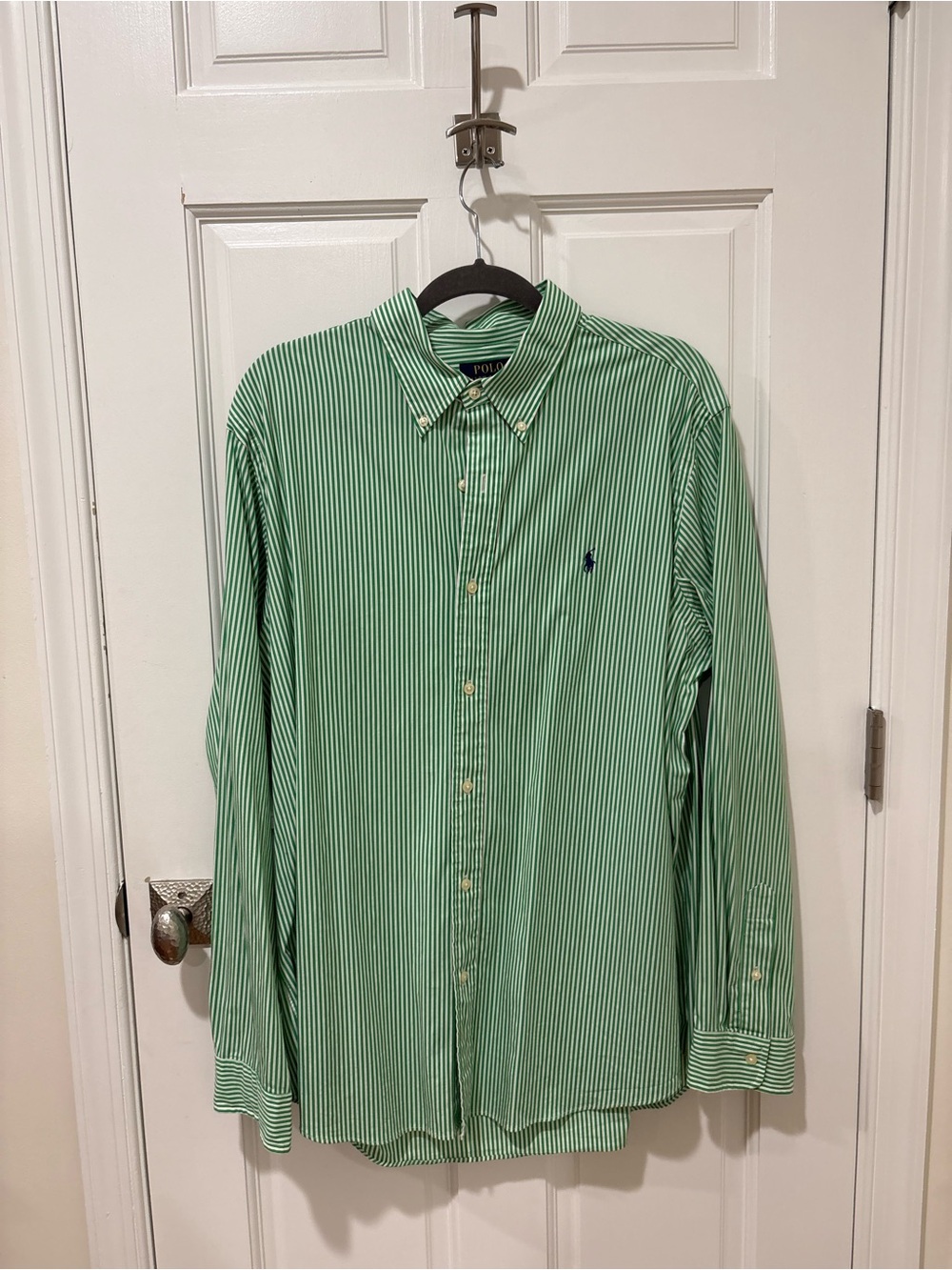 Polo by Ralph Lauren Green and White Striped Button-Down Shirt XL 17.5 Neck size